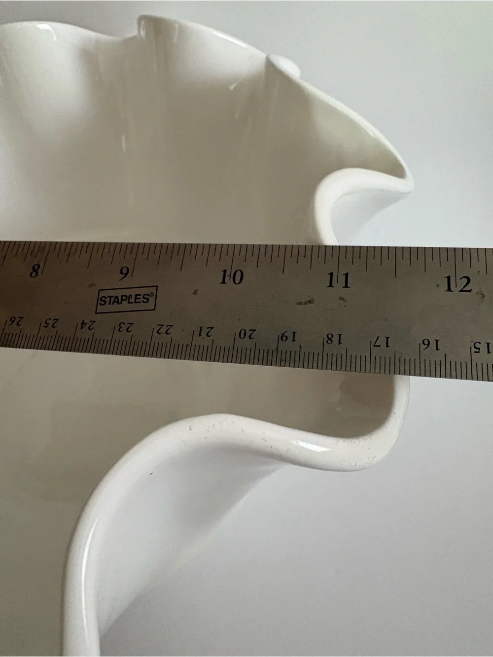 Vintage Pier 1 White Ruffled Pedestal Bowl, Dolomite Ceramic Handkerchief Bowl